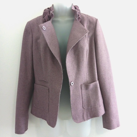 Banana Republic Italian Wool Blazer Size 14 | Lilac Purple Rosette Collar Jacket - Picture 10 of 12